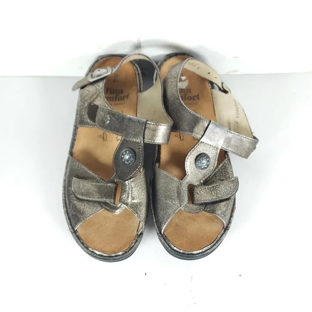 Finn Comfort Women's Adana US7,5D UK4,5 Metallic Leather Slingback Sandals